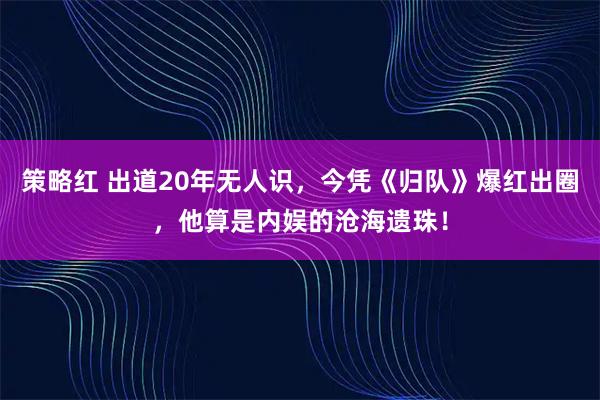 策略红 出道20年无人识，今凭《归队》爆红出圈，他算是内娱的沧海遗珠！